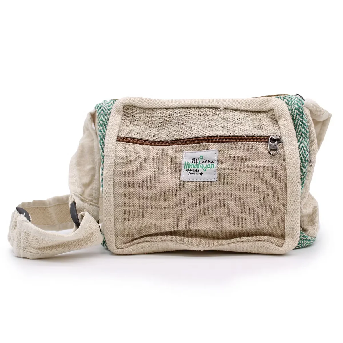 Stylish messenger bag UK made from hemp and cotton shown on a plain background