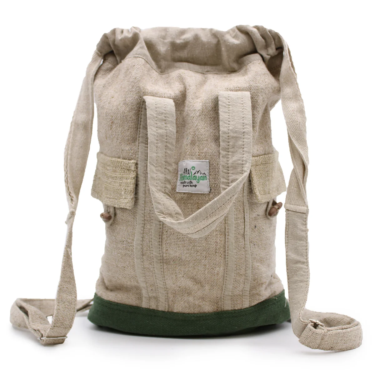 Cotton laptop bag with hemp canvas, padded laptop compartment, and adjustable shoulder straps.