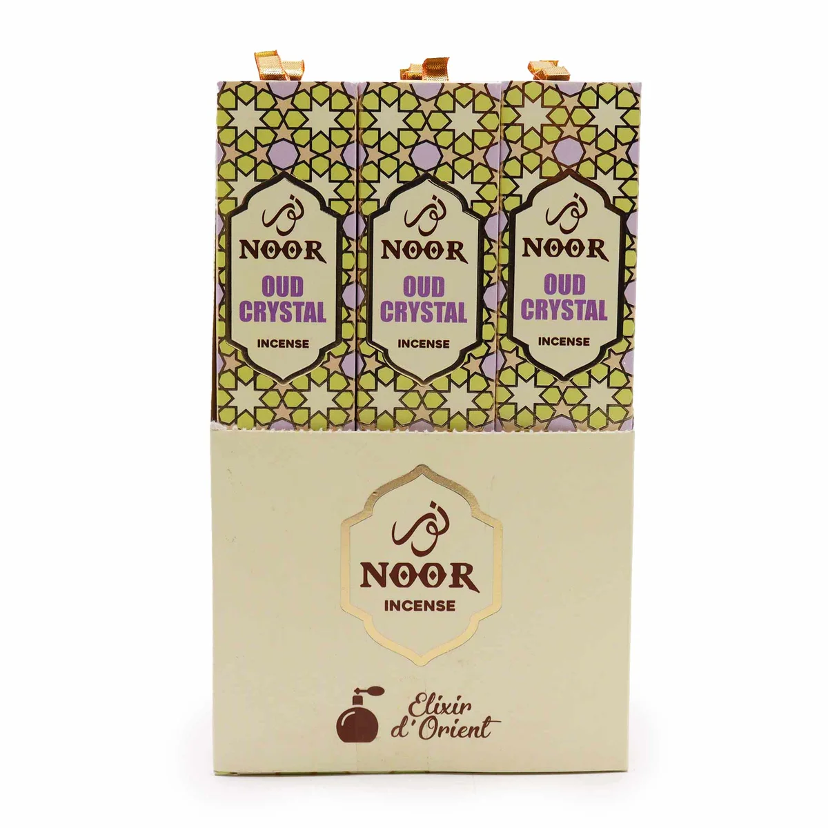 Noor Oud Crystal incense sticks in packaging, promoting fragrant incense UK for home use and relaxation