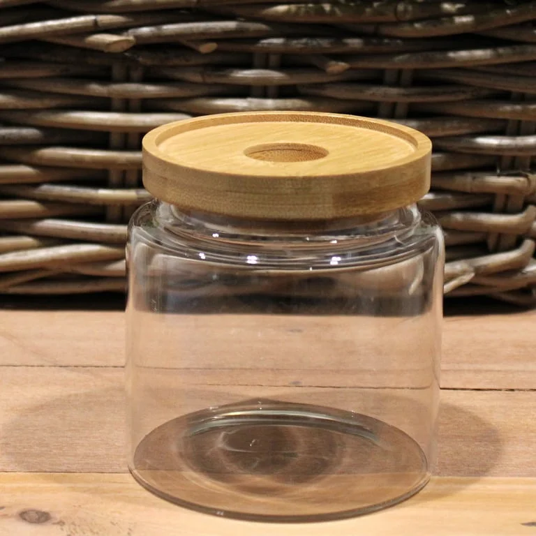 Cottage bamboo glass jar, 10cm, for kitchen storage