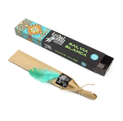 Bundle of Tribal Soul natural incense sticks in white sage scent with packaging on a white background