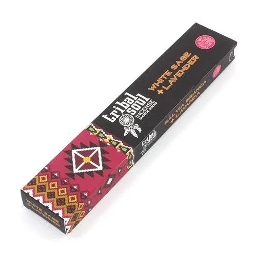 Tribal Soul white sage incense sticks with lavender packaging showing bundle of sticks and brand logo
