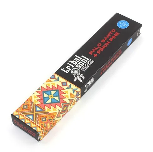 Stack of Tribal Soul incense sticks featuring Palo Santo and Pinon Pine, displayed in a holder – incense sticks UK