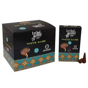 Tribal Soul backflow incense cones made of white sage displayed in a neat bundle