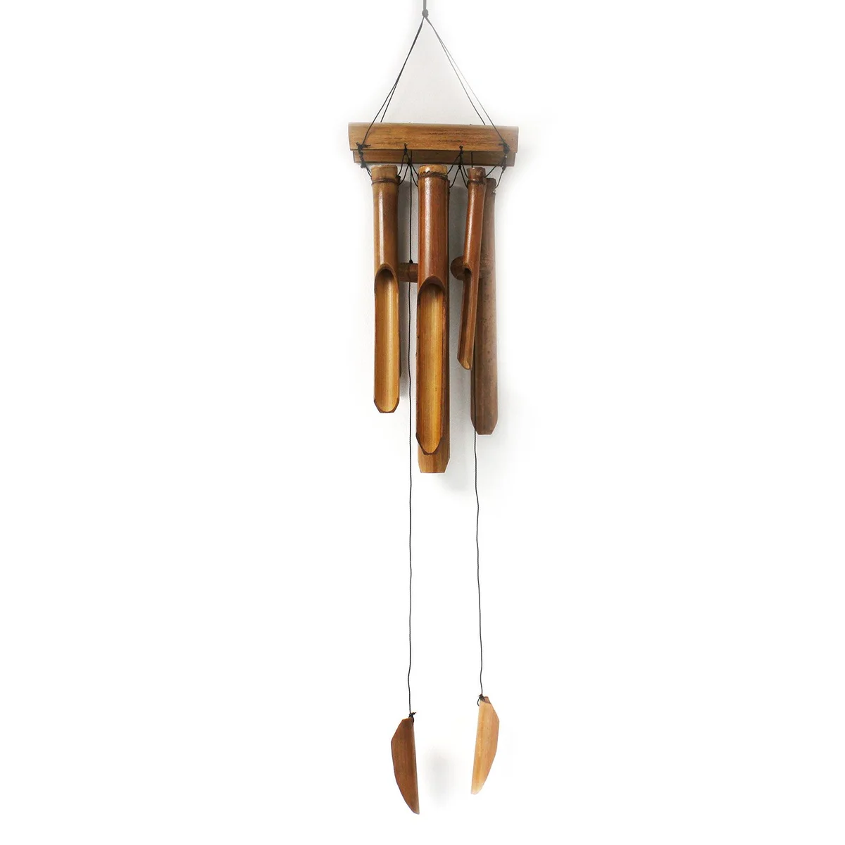 Bamboo windchime with natural finish hanging from six large tubes
