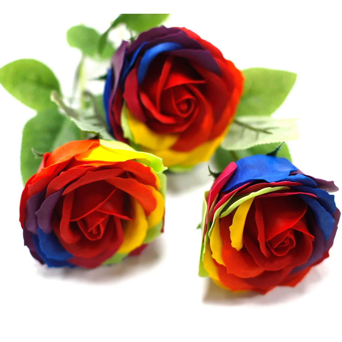 Decorative soap flower in a vibrant rainbow of colors arranged in a luxury floral design