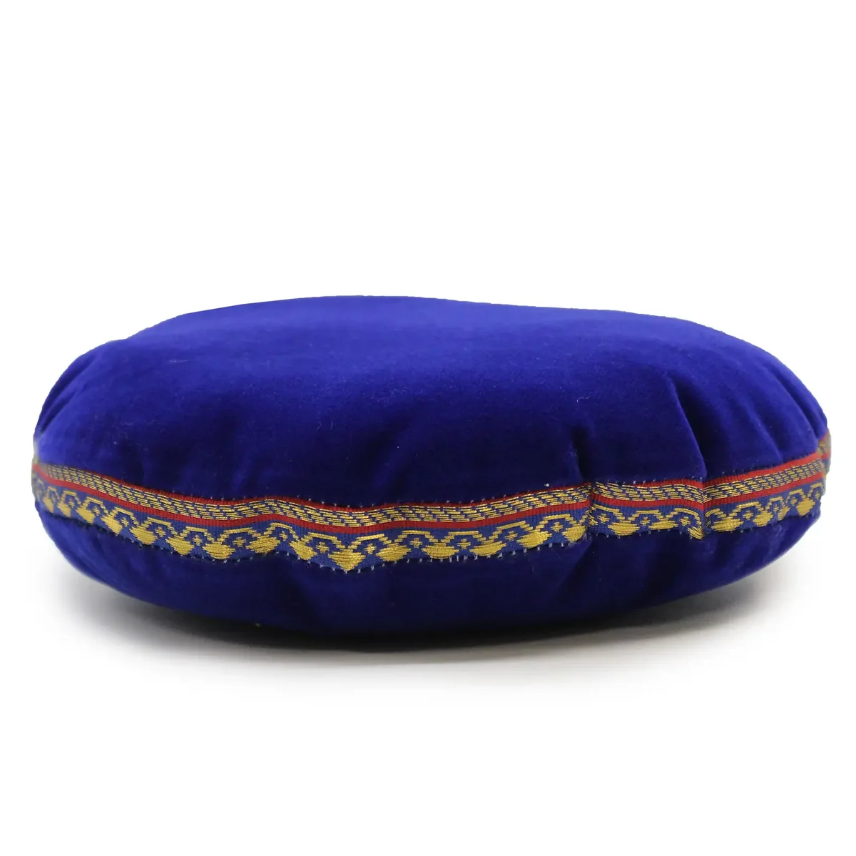 Round 16cm velvet singing bowl cushion in deep red, designed to support and enhance singing bowl use