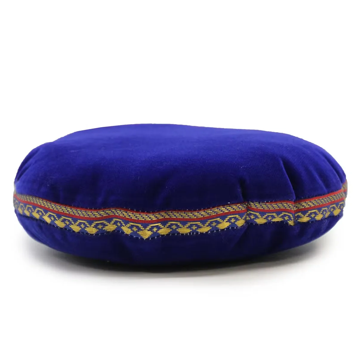 Round 16cm velvet meditation cushion in deep red, designed to support singing bowls during meditation sessions