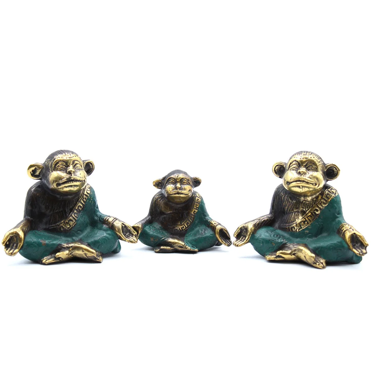 Set of 3 yoga monkey ornaments in assorted sizes showing a family in yoga poses