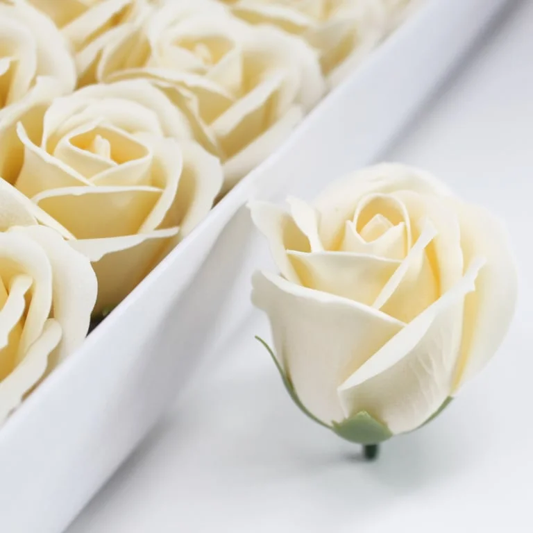 Medium-sized ivory craft soap flowers arranged in a floral bouquet.