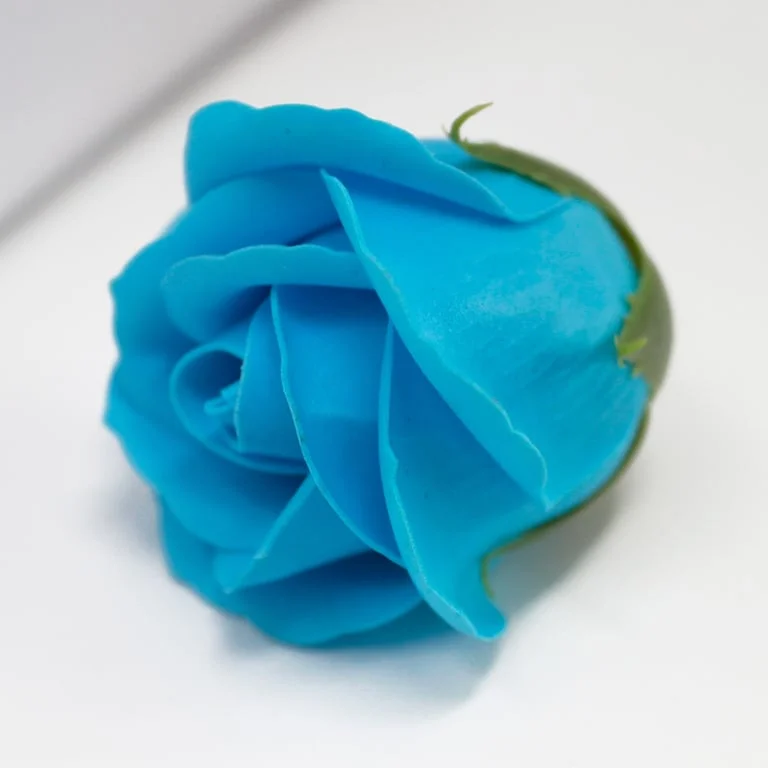 Soap flower bouquet featuring medium sky blue roses crafted from soap