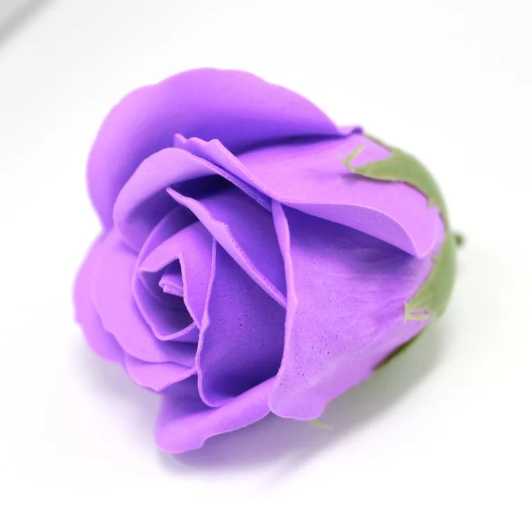 Lavender soap flowers – medium rose shaped soap with subtle purple hue and delicate floral detail.
