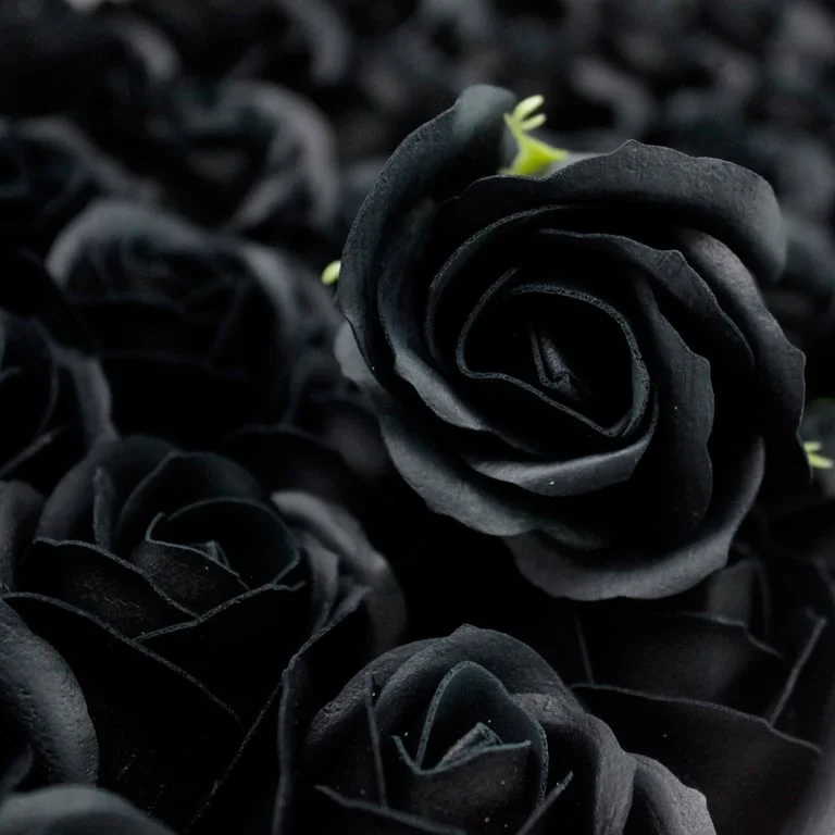 Black medium rose craft soap flowers displayed against white background.