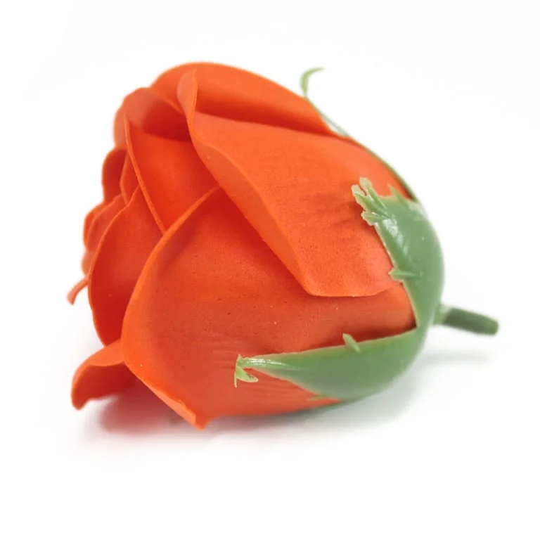 Medium rose shaped craft soap in sunset orange, med rose soap, handmade floral bar.