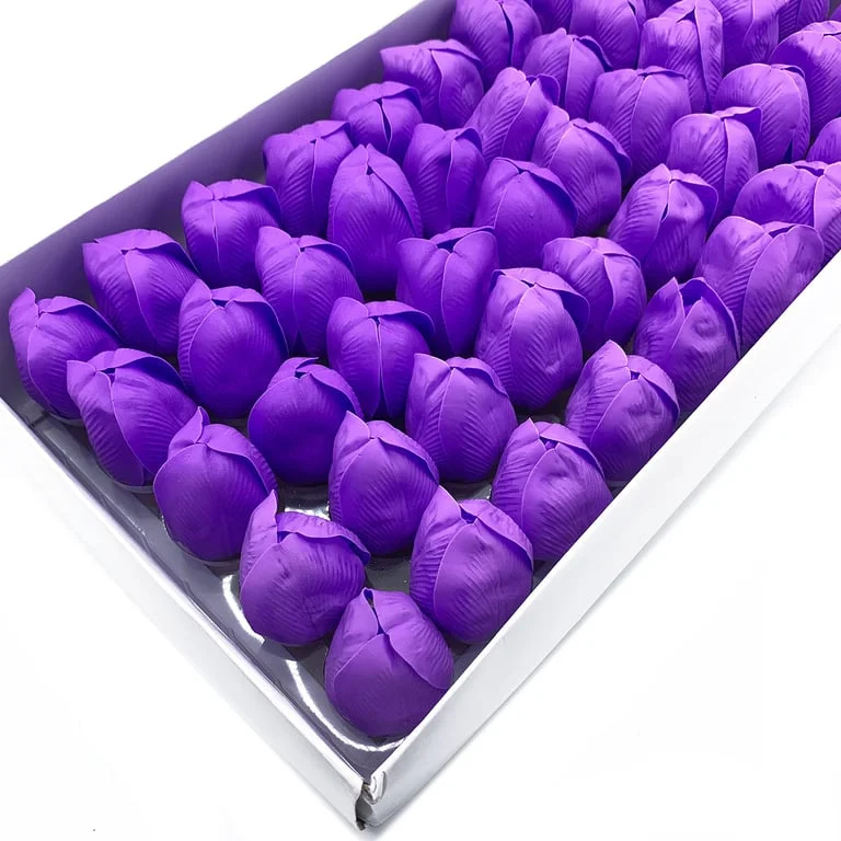 Lavender soap flower shaped as a medium tulip, soft pastel petals.