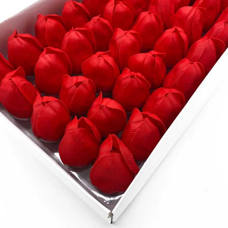 Red soap flower tulip shaped as a medium‑sized tulip, a craft soap.
