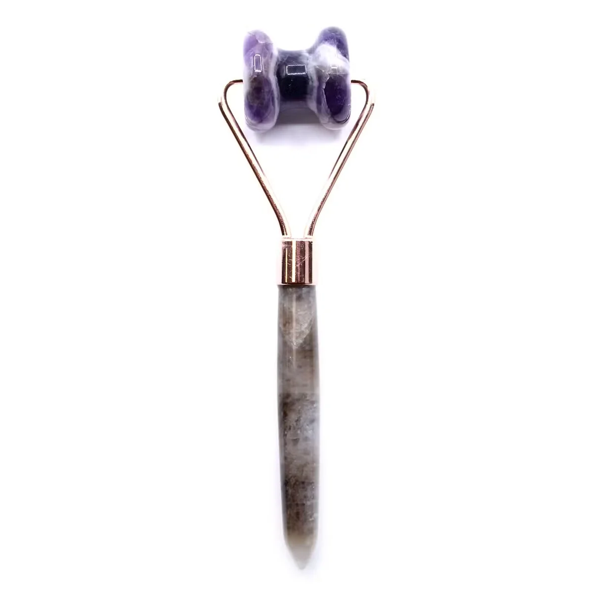Amethyst beauty roller with smooth gemstone surface designed for jawline massage and skincare routines