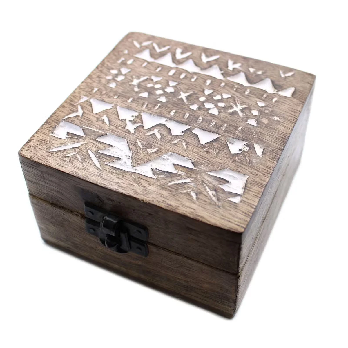 White wooden storage box with 4x4 slavic design showing off clean white finish