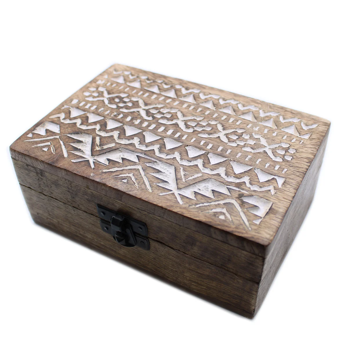 White‑washed wooden box, 6x4 inches, featuring a Slavic design, perfect as a decorative storage piece.
