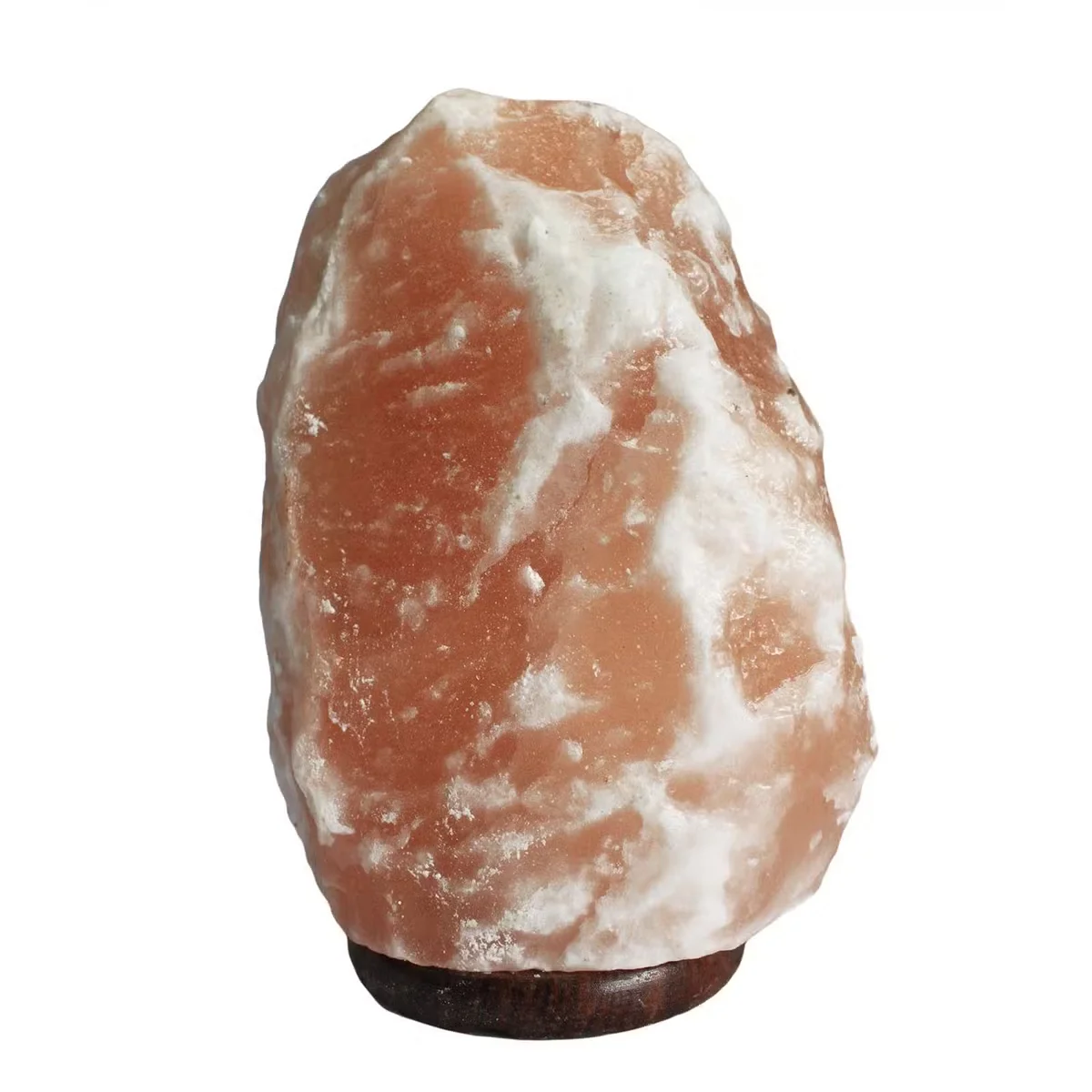 8kg salt lamp with wooden base, natural salt crystal glowing softly