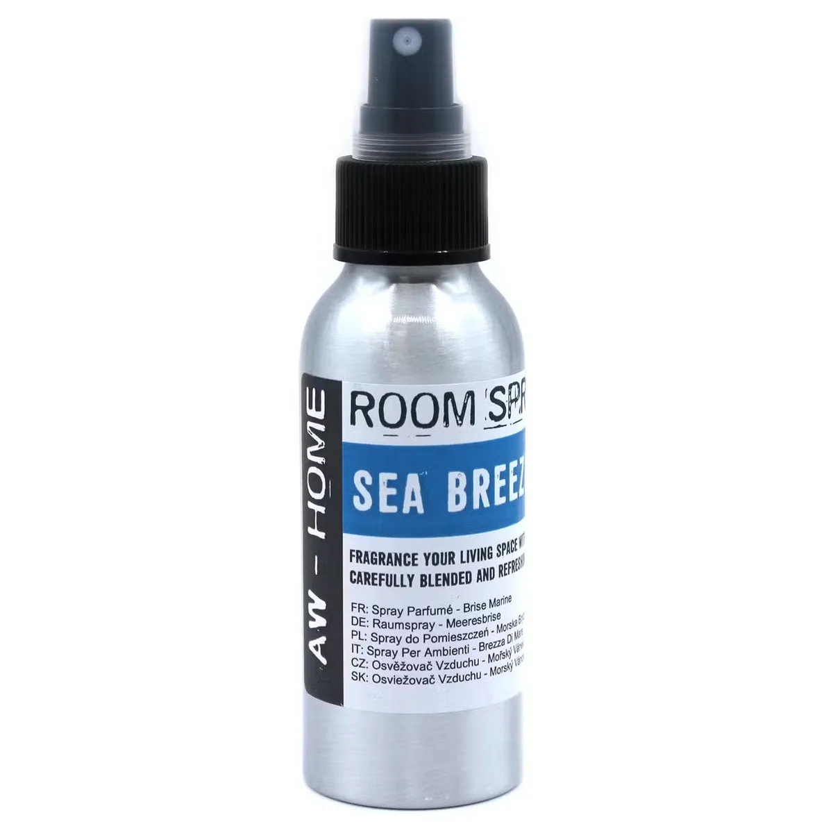 100ml Sea Breeze home fragrance spray bottle with blue label on white background for fresh room scent
