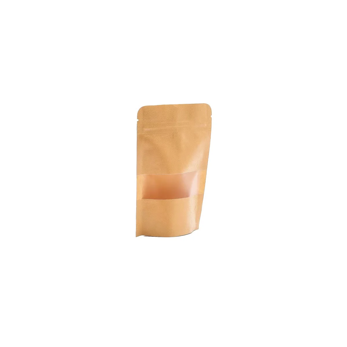 Kraft clear window bag measuring 10 by 16 centimetres, showing transparent front panel and brown kraft paper back