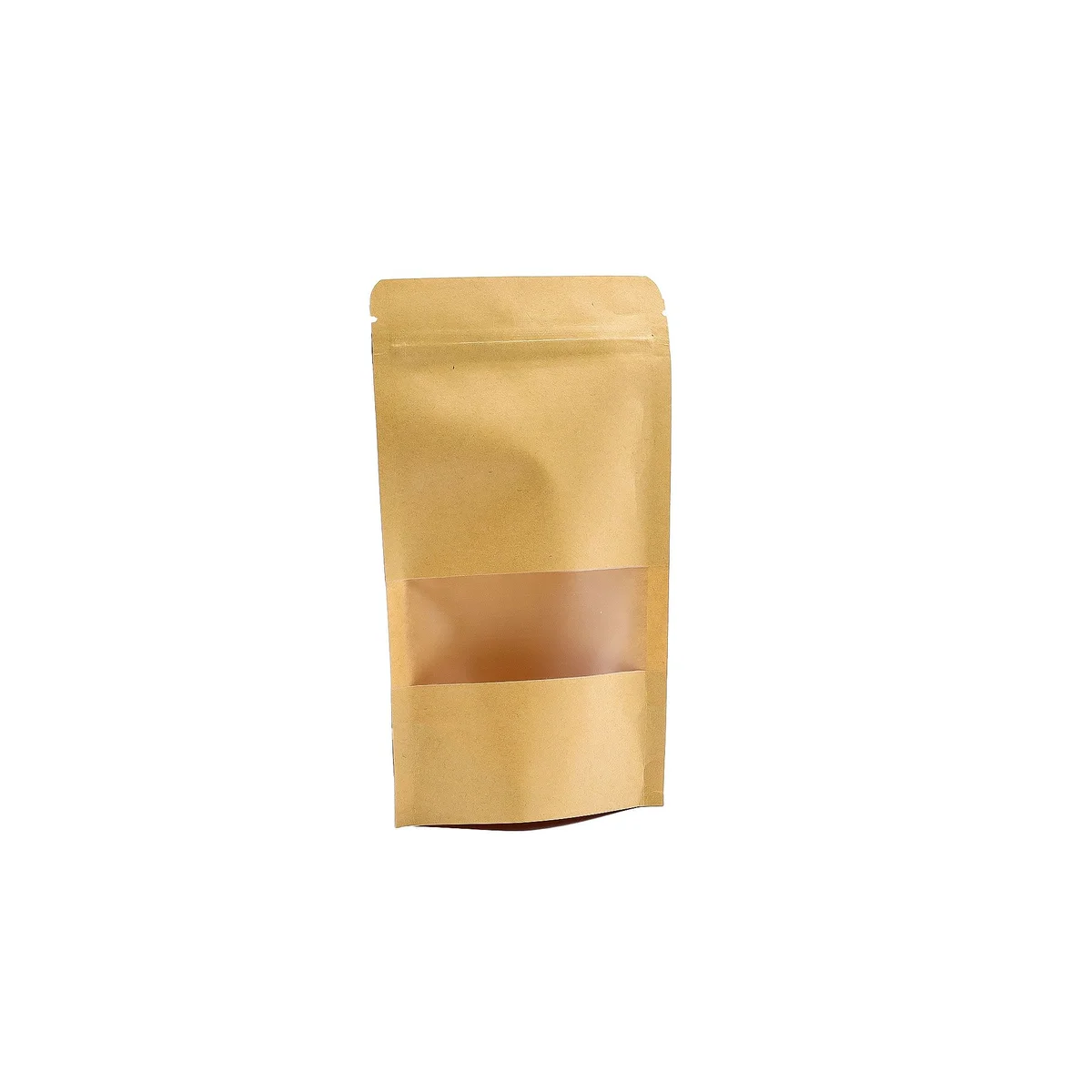 Kraft window bag 12x20 cm showing transparent window and brown kraft paper material on white background