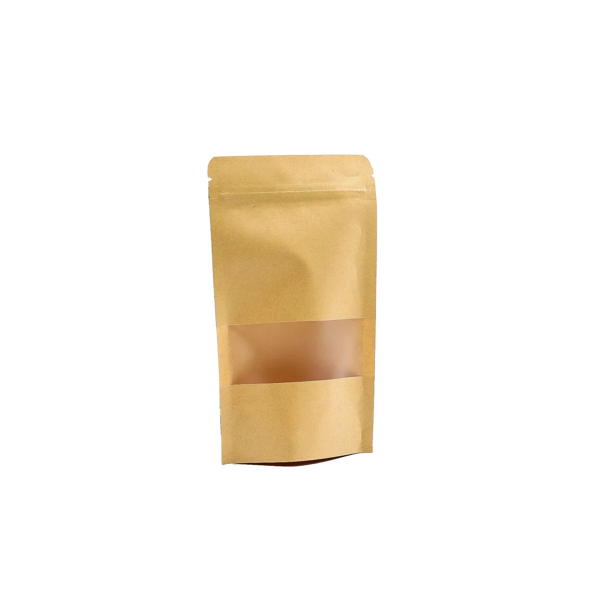 Kraft paper bag with transparent window, measuring 12 by 20 cm, ideal for packaging and display