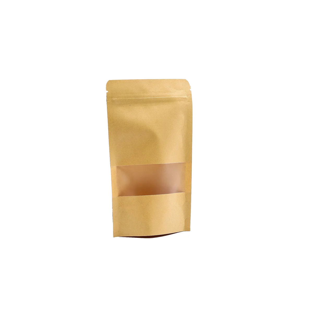 Brown kraft window gift bag measuring 12 by 20 cm with transparent front panel for product visibility