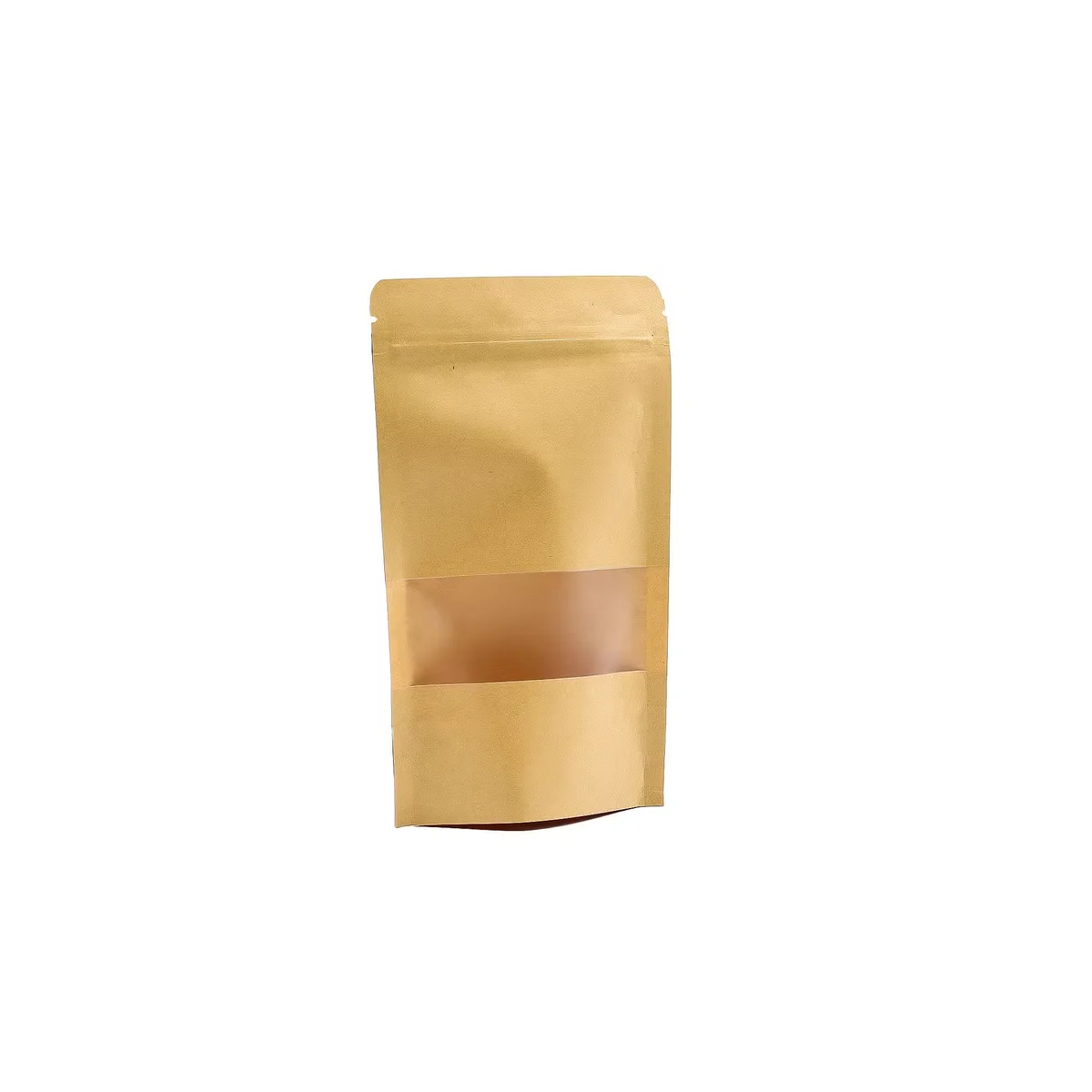 Brown kraft paper window bag measuring 12x20 cm, flat and empty, shown against a white background