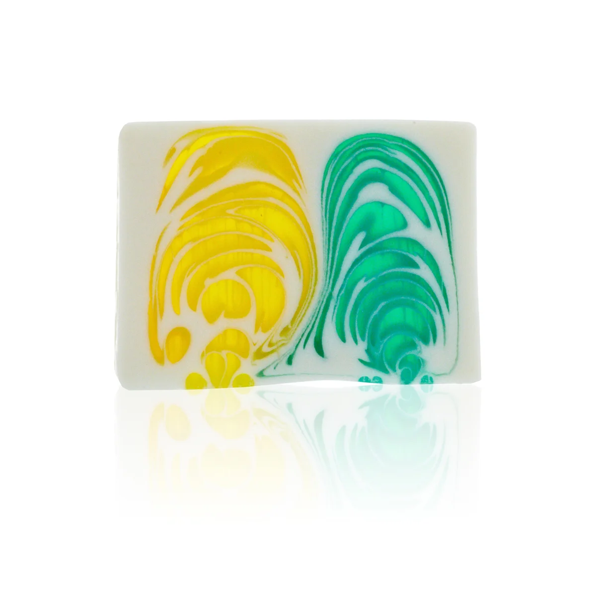 Handcrafted natural soap bar slice weighing 100g with a citrus scent, displayed on a white background