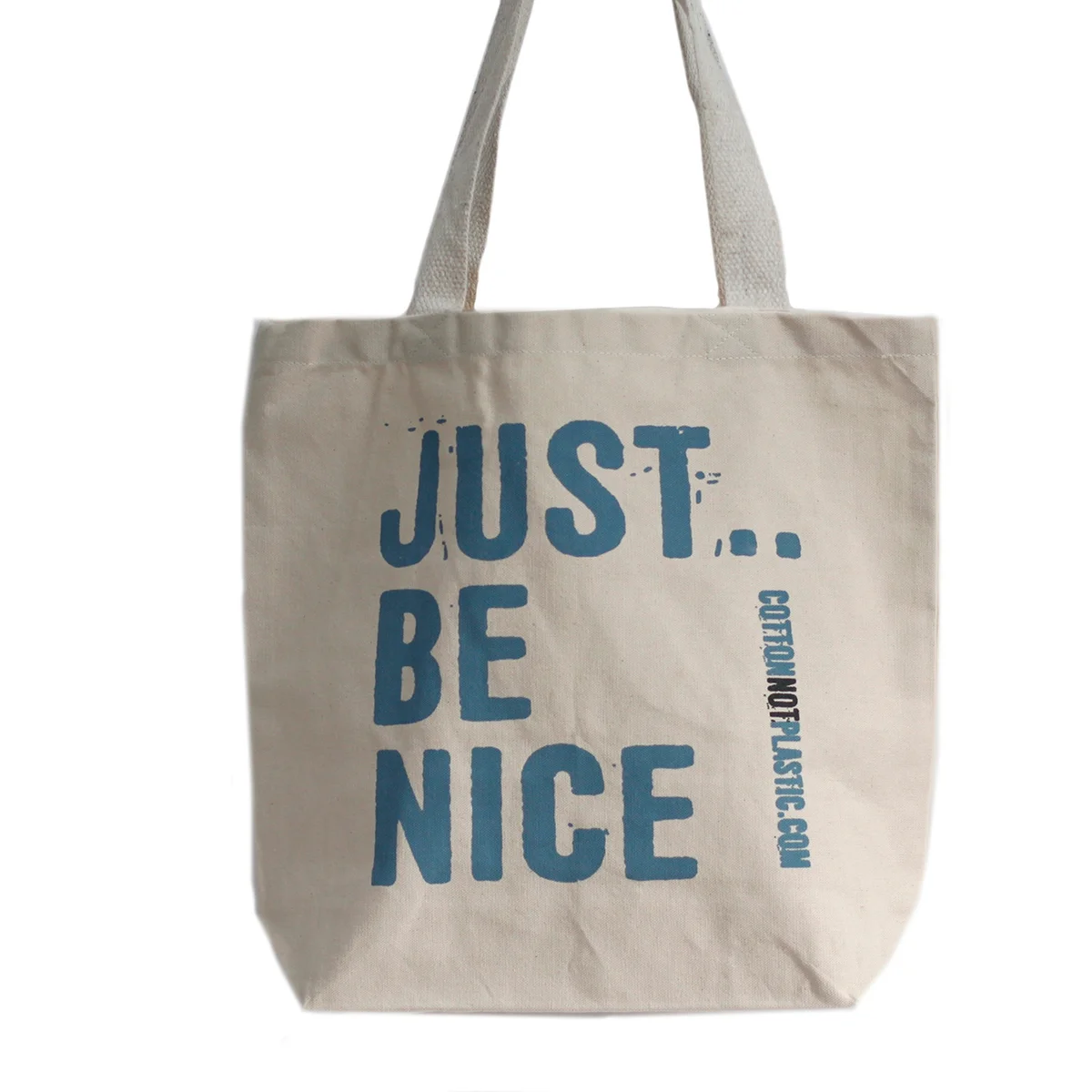 Positive quote wall art reading 'Just Be Nice' in four colour options, colourful typographic design on neutral background
