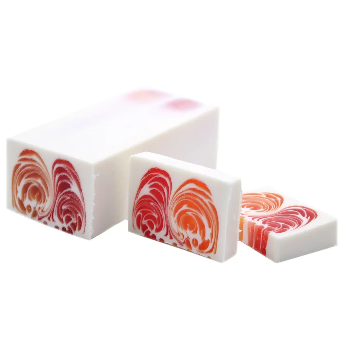 Handcrafted grapefruit soap bar 100g slice with textured surface on white background