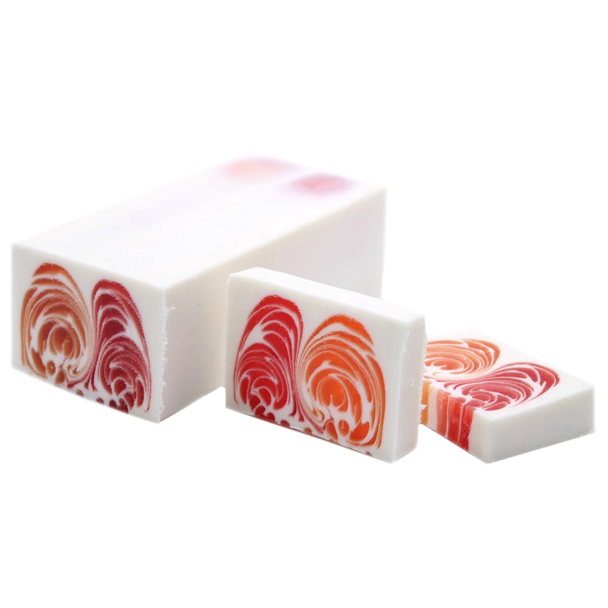 Handcrafted 100g slice of natural bath soap in grapefruit scent with textured surface and vibrant orange-pink hues