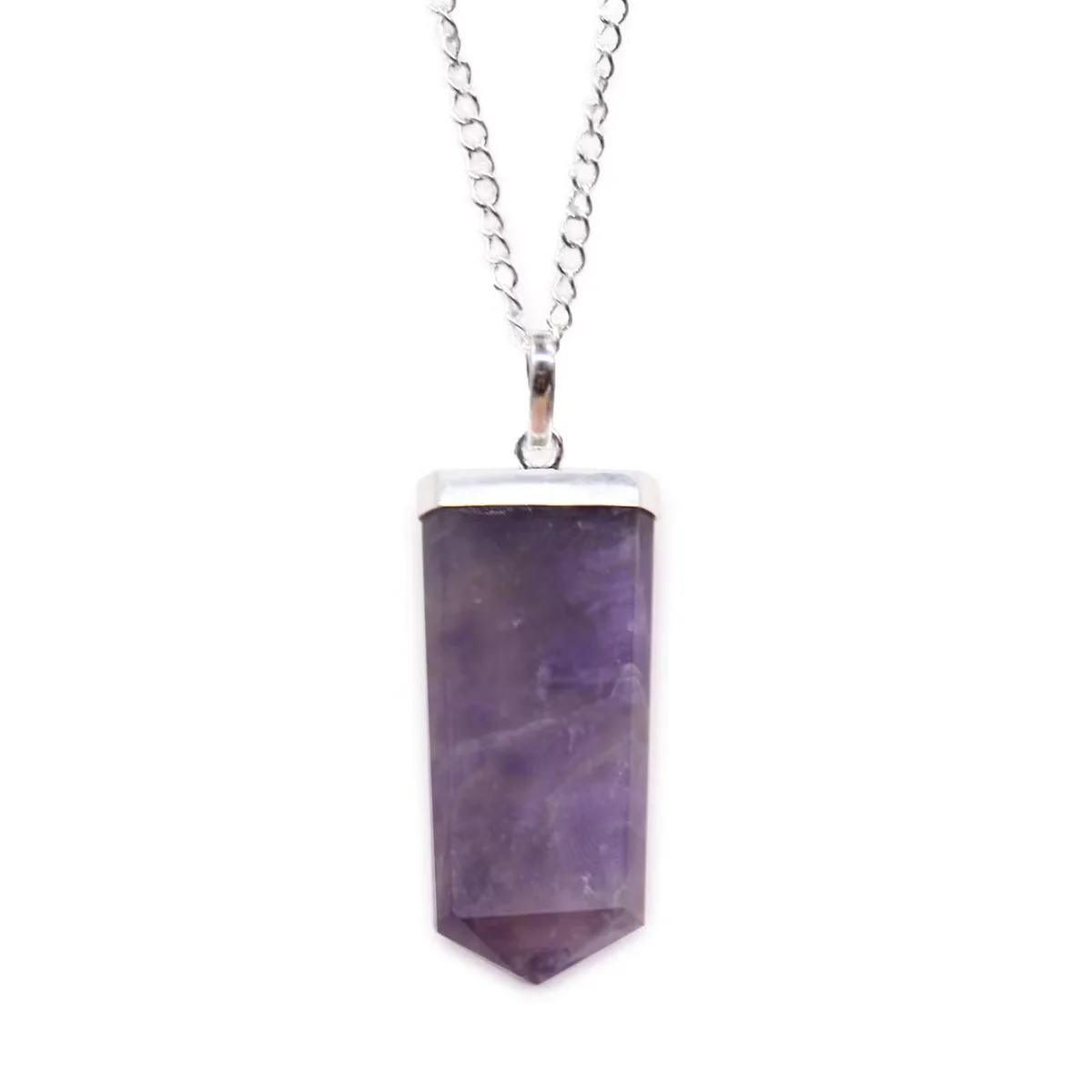 Flat pencil pendant featuring a purple amethyst gemstone, ideal amethyst jewellery gift for elegant style