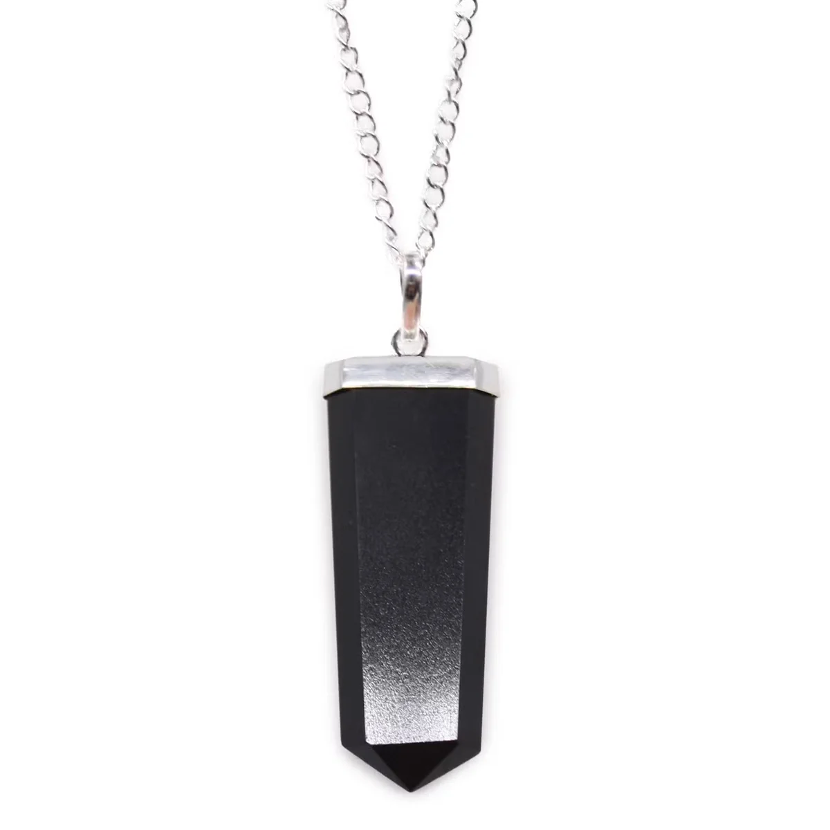 Flat pencil pendant made from black agate stone, showcasing sleek design in agate stone jewellery collection