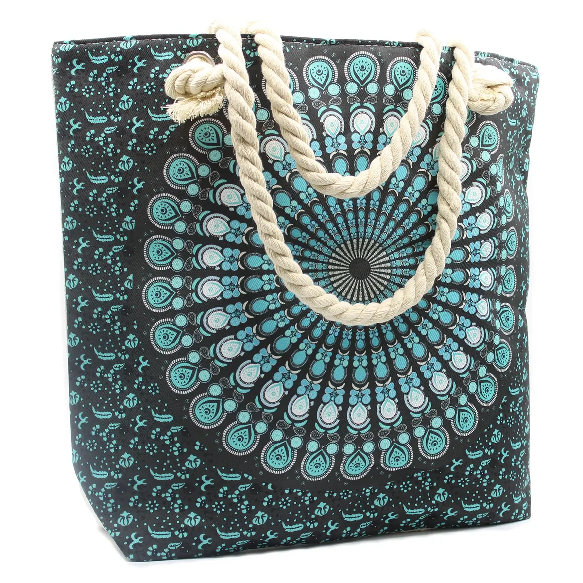 Deep blue handbag with rope handles, Mandela style, shown against a plain background