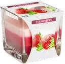 decorative candle jar with rainbow colours and strawberry scent.