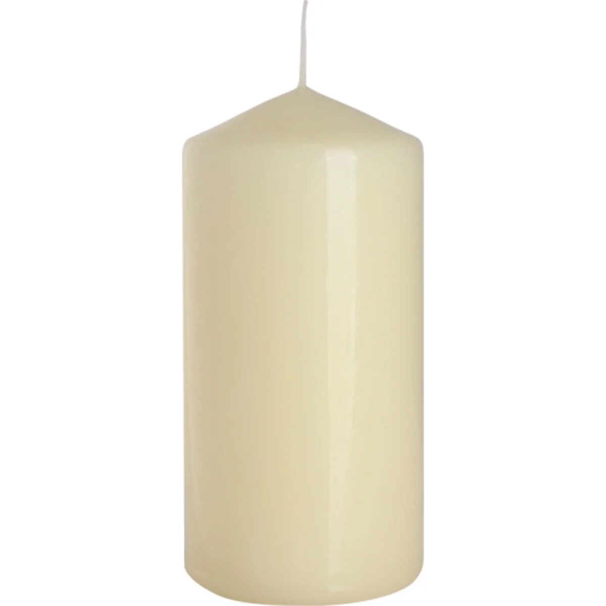 Ivory pillar candle measuring 60x120mm with smooth surface on white background