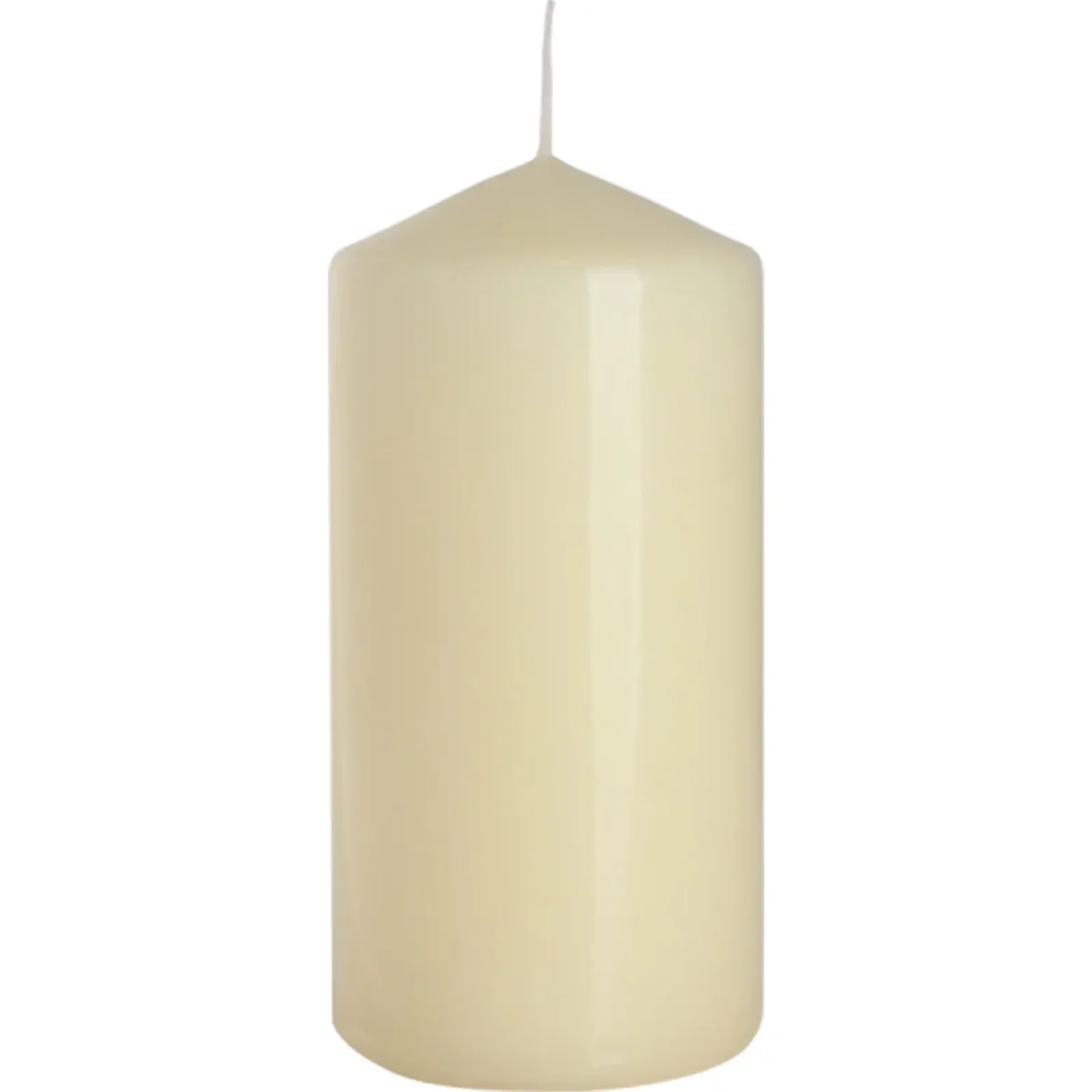 Ivory decorative pillar candle measuring 60x120mm with smooth surface on white background