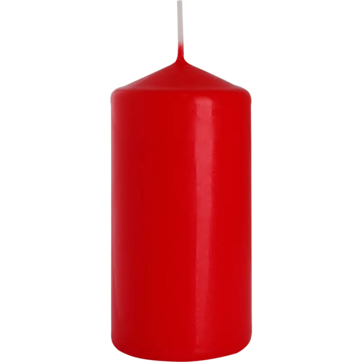 Red candle 60x120mm pillar candle standing upright on a white background