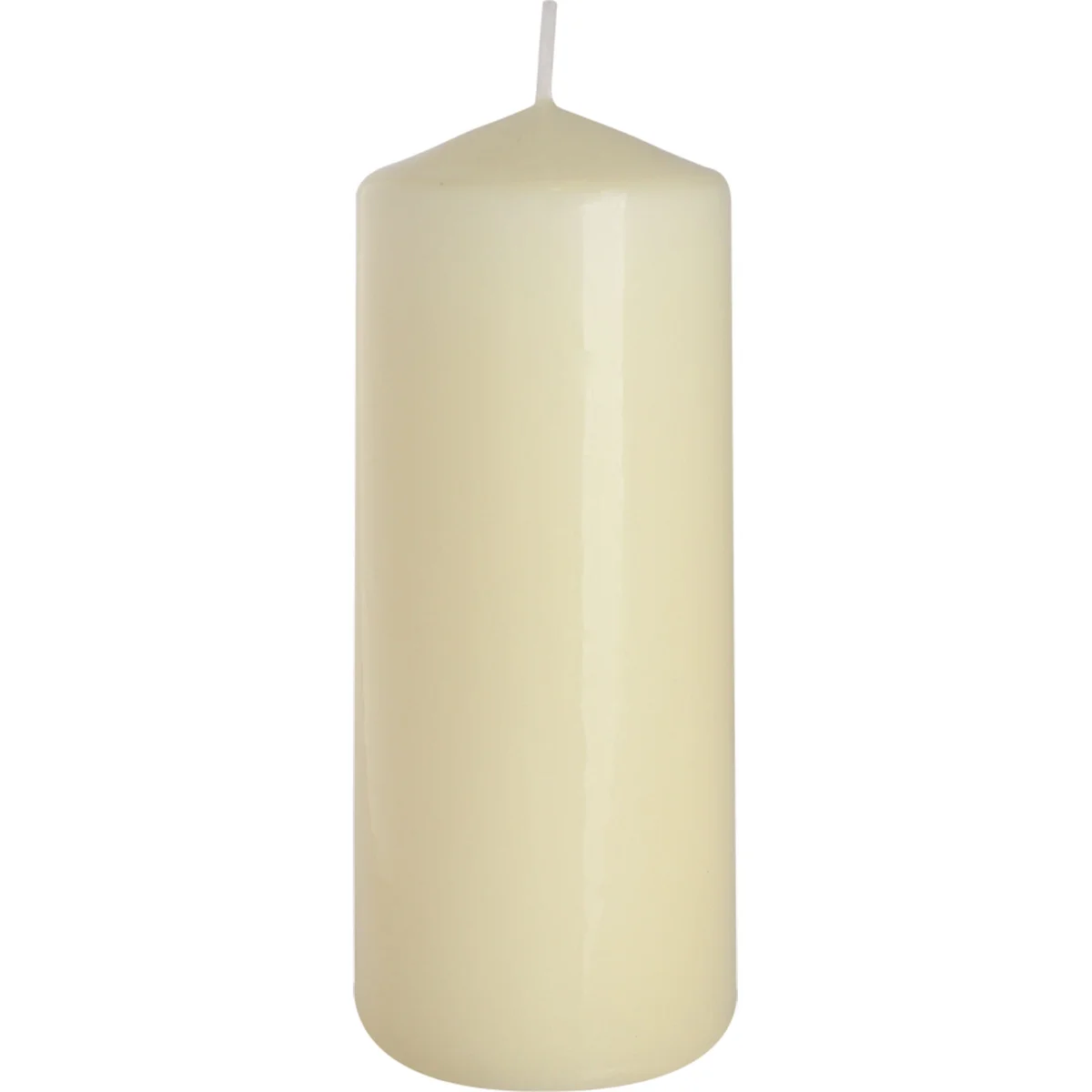 Ivory decorative candle pillar shape, 60x150mm, smooth surface on plain background