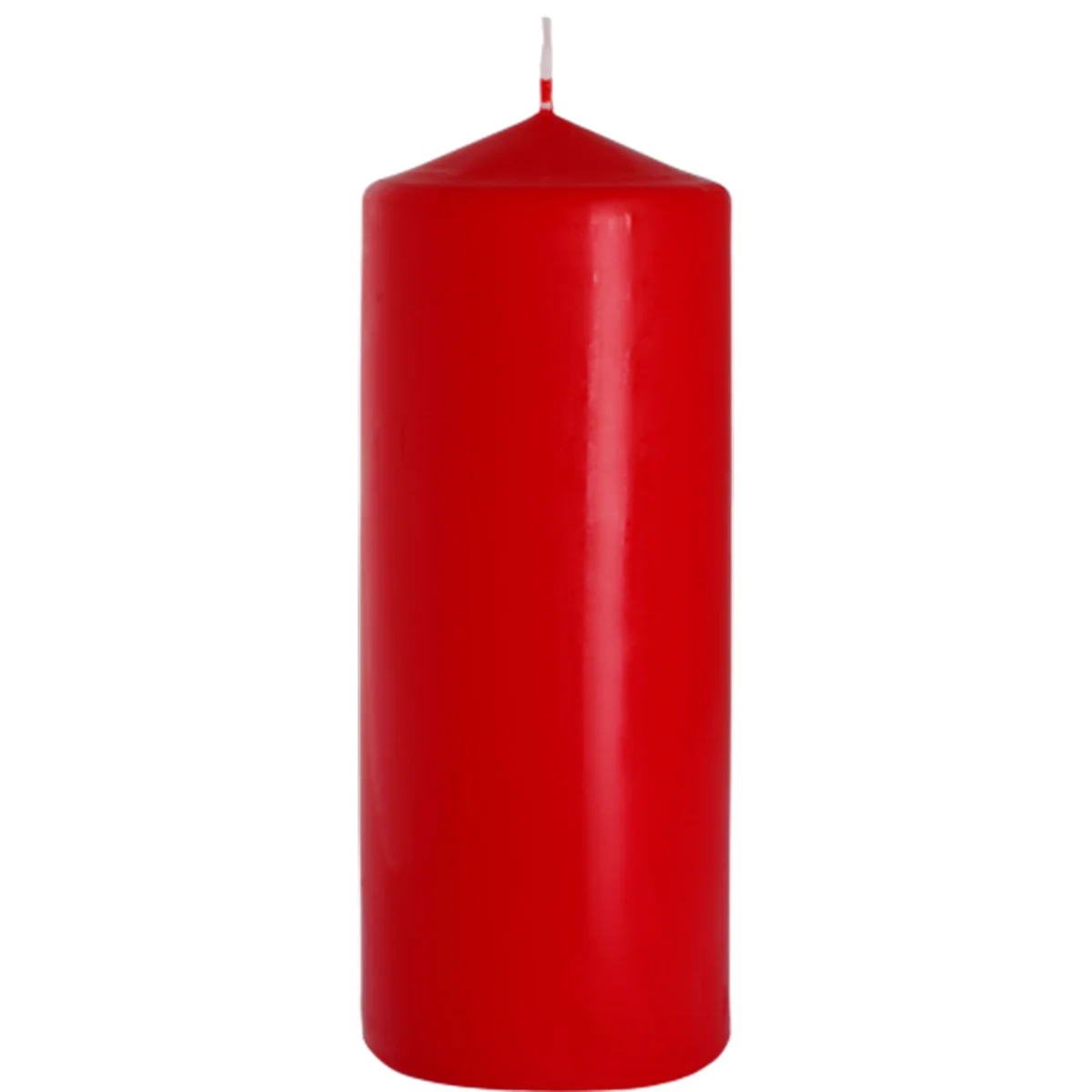 Large red candle pillar measuring 80x200mm standing upright on a white background
