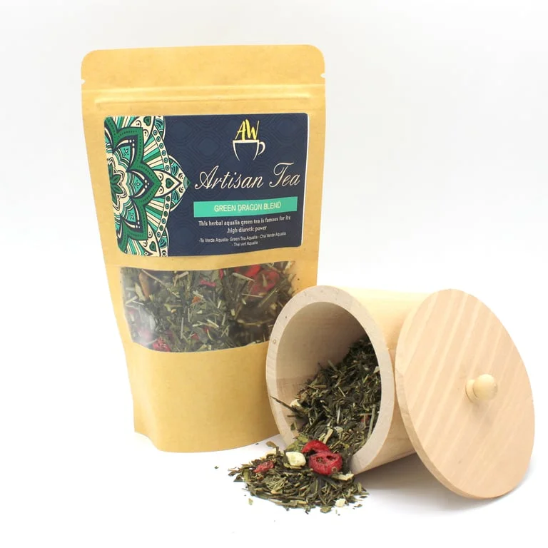 50g green dragon blend tea bag in sealed packaging.