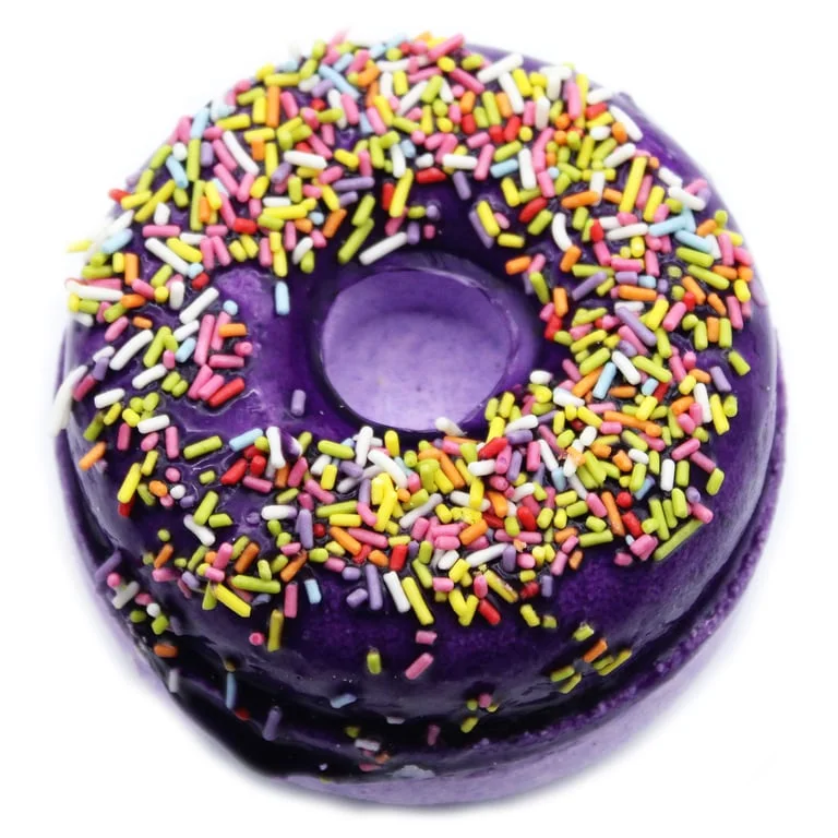blackberry almond bath bomb – pastel donut‑shaped bath bombs with swirling dust