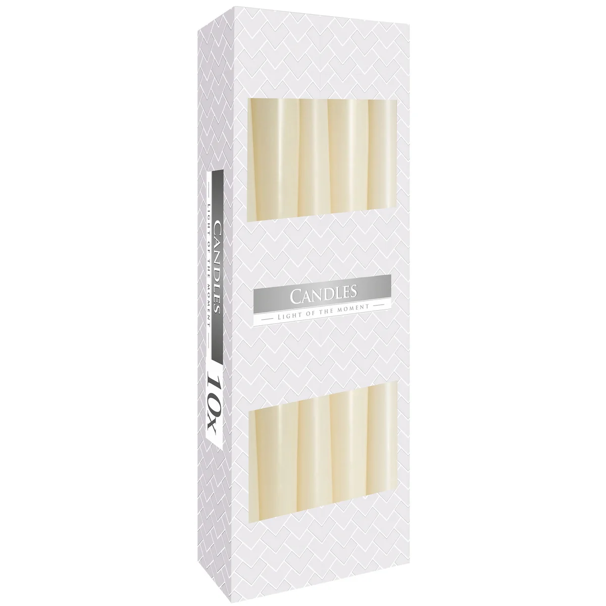Single ivory candle taper standing upright, designed as an elegant ivory candle for home decor use