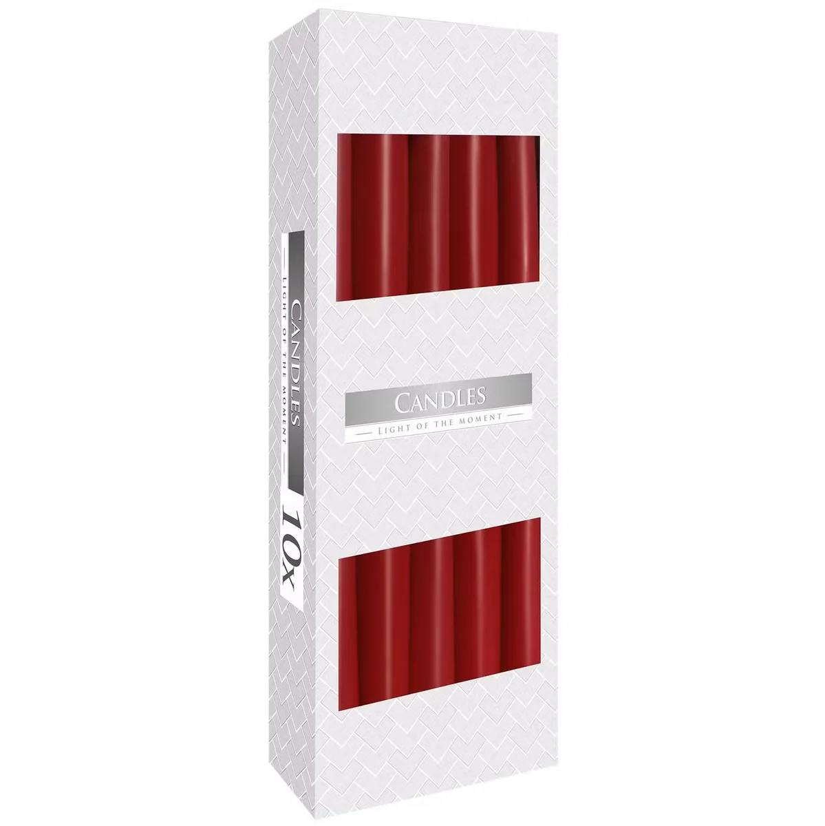 Burgundy taper candle standing upright, showcasing a long burning candle ideal for elegant settings