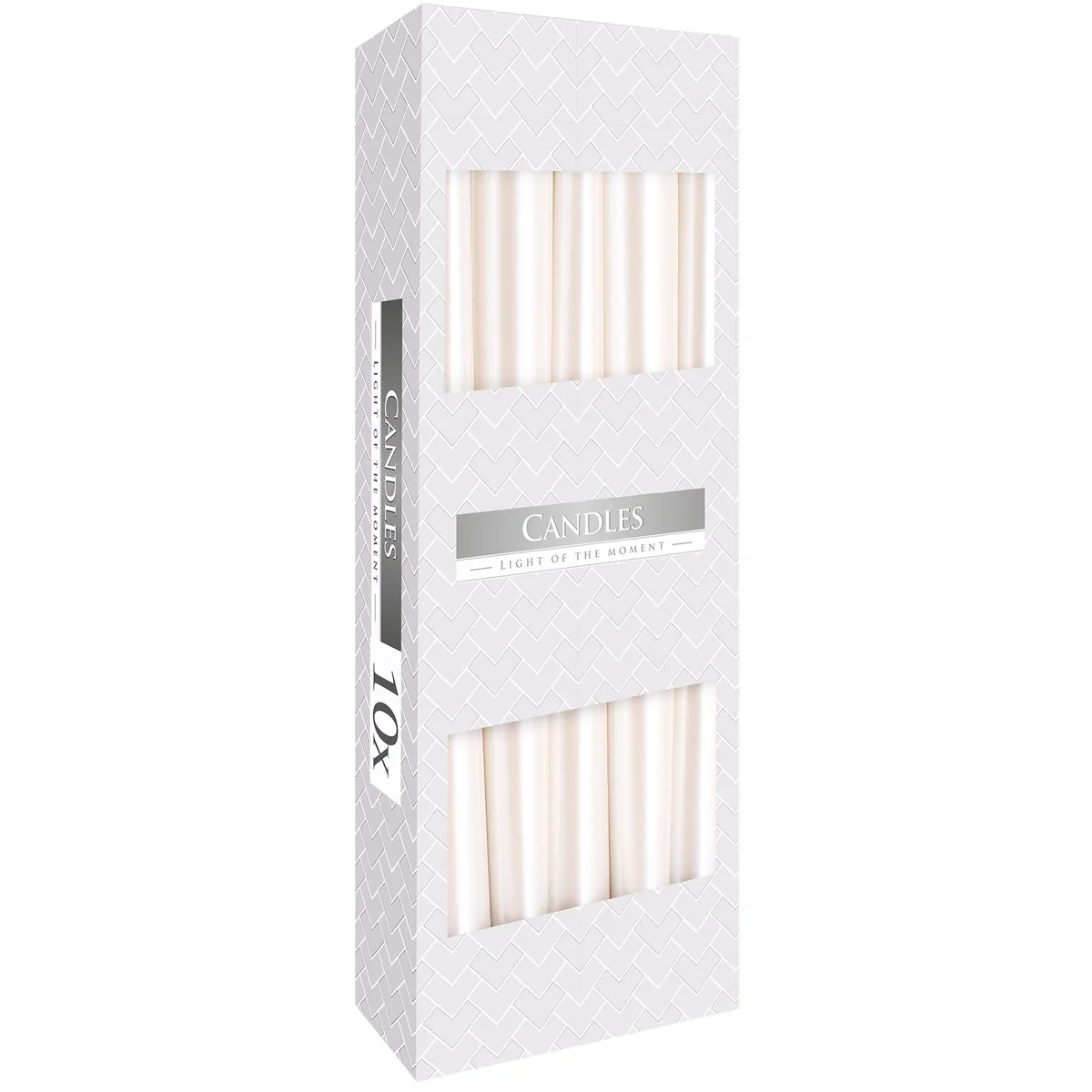 Single pearl taper candle with smooth finish standing upright on a plain white background