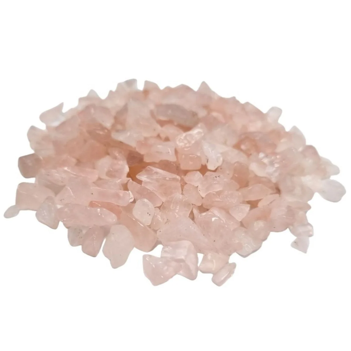 Close-up of 1kg bulk rose quartz gemstone chips showing various pink polished stone fragments