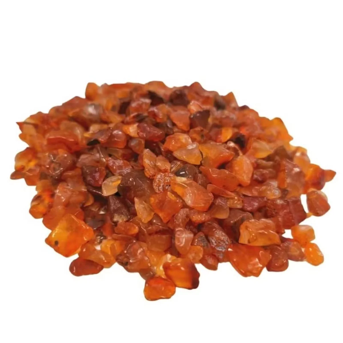 Close-up of vibrant orange Carnelian decorative gemstone chips in bulk, weighing 1KG, used for crafts and decor